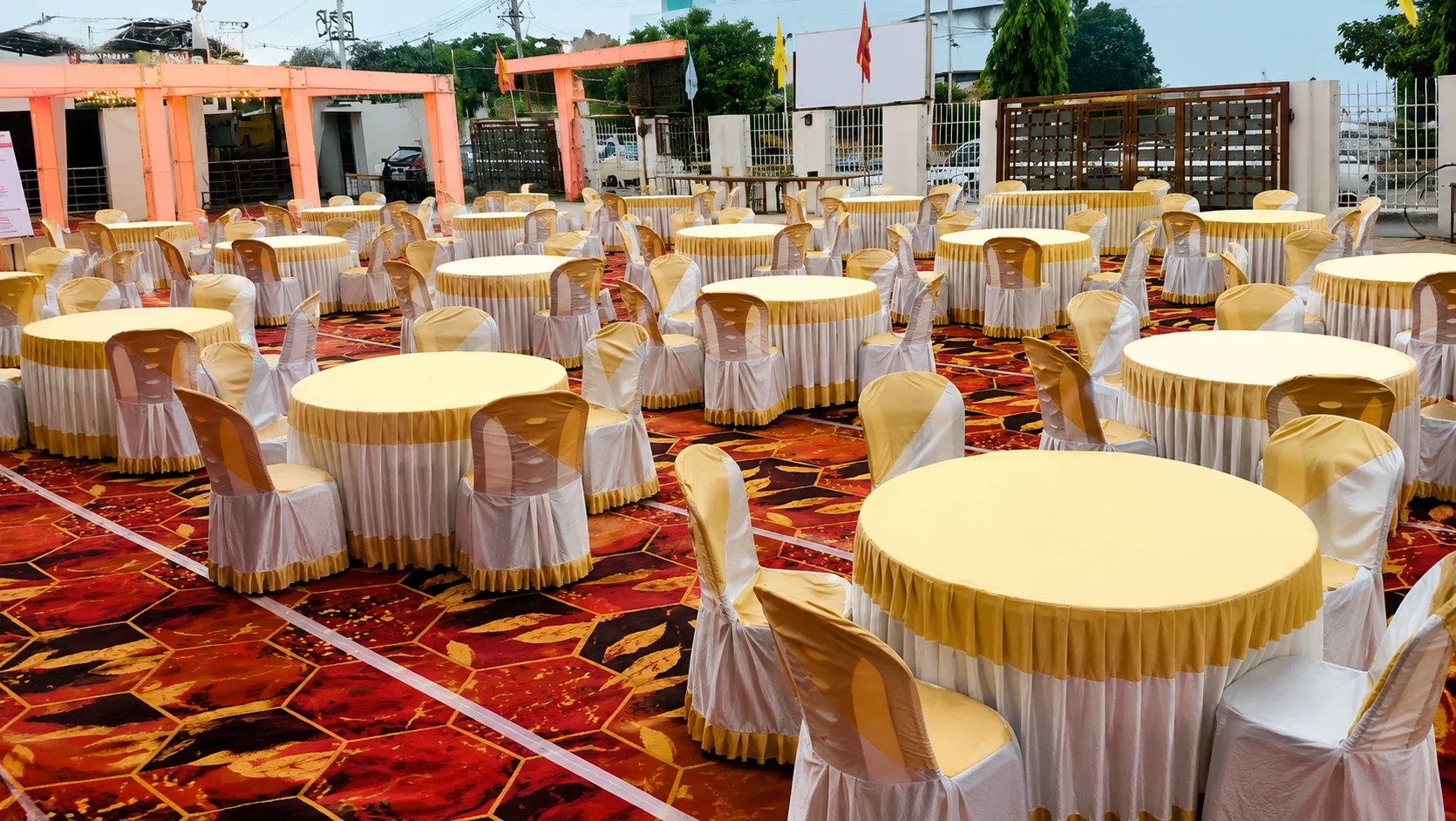 Yellow & White Draped Banquet Seating